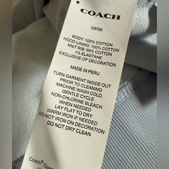 Coach Womens Signature Hoodie Size Large Blue Organic Cotton All Over Comfy Cozy - Picture 8 of 8